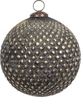 HAES DECO - Kerstbal - Formaat Ø 14x14 cm - Kleur Bruin - Materiaal Glas - Kerstversiering, Kerstdecoratie, Decoratie Hanger, Kerstboomversiering