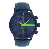 OOZOO Timepieces - Blauwe OOZOO horloge met blauwe leren band - C11228