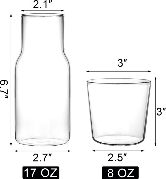 Nachtkastje Waterkaraf en Glazen Set, 750 Ml Waterkaraf met Kop Glazen