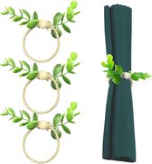 Pak van 4 servetringen, bladservetringen, groene eucalyptusbladservetring, voor bruiloft, diner, feest, tafeldecoratie