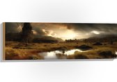 Hout - Landschap - Gras - Bomen - Wolken - Water - 90x30 cm - 9 mm dik - Foto op Hout (Met Ophangsysteem)