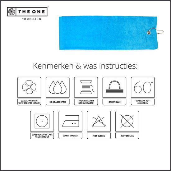 The One Towelling Golfhanddoek - Sporthanddoek - Terry Velours - 100% Gekamd Katoen - Met metaal oog en karabijnhaak - 40 x 50 - Turquoise — afbeelding 3