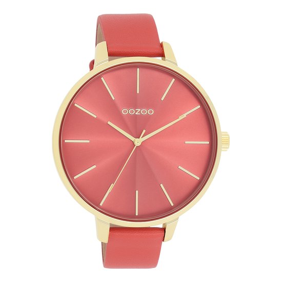 OOZOO Timepieces - Montre OOZOO dorée avec bracelet en cuir rouge - C11255