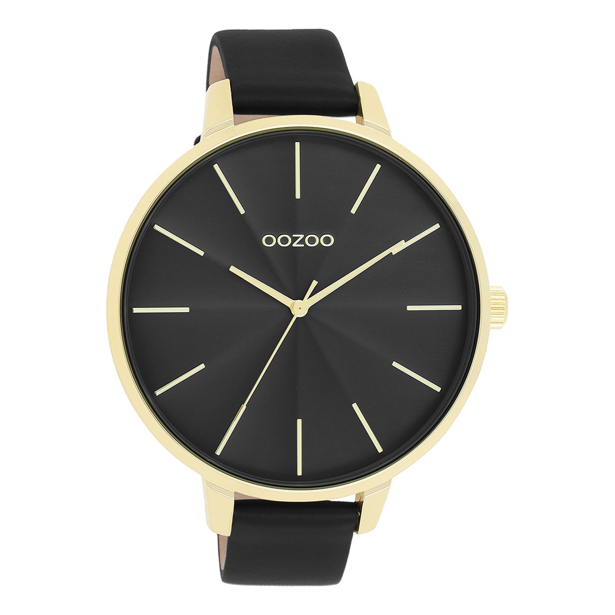 OOZOO Timepieces - Goudkleurige OOZOO horloge met zwarte leren band - C11259
