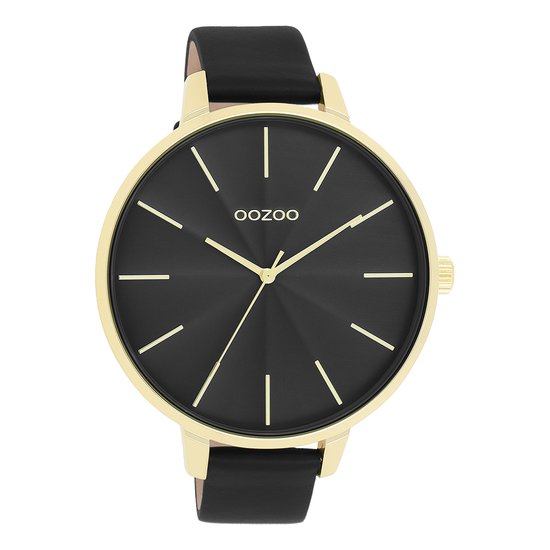 OOZOO Timepieces - Montre OOZOO dorée avec bracelet en cuir noir - C11259
