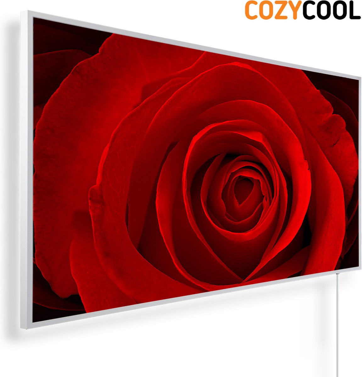 Infraroodpaneel met afbeelding | Rode roos | 1200 Watt | Witte lijst | Infrarood verwarmingspaneel | Infrarood paneel | Infrarood verwarming