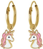 Joy|S - Zilveren eenhoorn oorbellen roze unicorn 14k goudplating