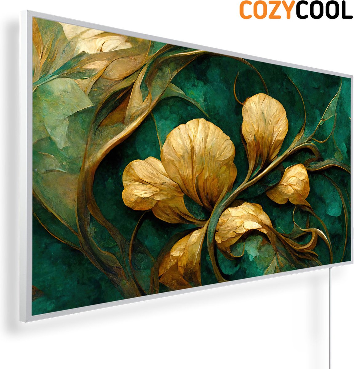 Infraroodpaneel met afbeelding | Florale achtergrond in Art Nouveau stijl | 1200 Watt | Witte lijst | Infrarood verwarmingspaneel | Infrarood paneel | Infrarood verwarming