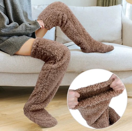 Overknee Hoge Warme Sokken FOOZZIES - Bruin - Comfy & Cosy Slaapsokken - One size fits all - Hoogwaardige kwaliteit