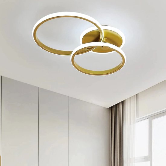 3 Ringen Plafondlamp - Goud - Woonkamerlamp - 52 cm - Koel Wit - Moderne LED Lamp