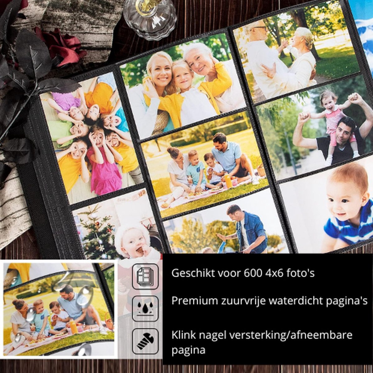Lanpn 6x4 Extra Groot Fotoalbum Voor 1000 Foto's - Linnen Omslag Met 'Our Memories', Blauw - Insteken Voor 10x15 Cm