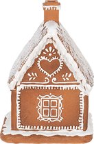 HAES DECO - Decoratief Peperkoek Huisje met LED verlichting - Formaat 13x13x18 cm - Collectie: Gingerbread deco - Kleur Bruin - Materiaal Polyresin - Kerstversiering, Kerstdecoratie, Decoratie Huis