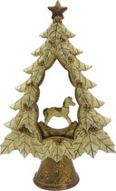 HAES DECO - Decoratieve Kerstboom - Formaat 13x5x20 cm - Kleur Goudkleurig - Materiaal Polyresin - Kerstversiering, Kerstdecoratie