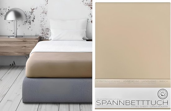 hoeslaken Lakens van gekamd katoen, premium jersey 160g/m², maat en kleur naar keuze, Topper - 140x200x15 cm, Beige