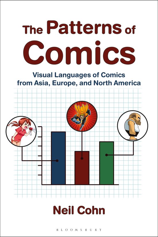 Boek "The Patterns of Comics" met grafiek, stripfiguren en tekst.