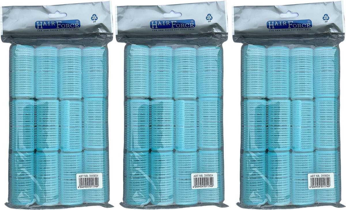 HairForce 28mm zelfklevende lichtblauwe rollers 3x12stuks