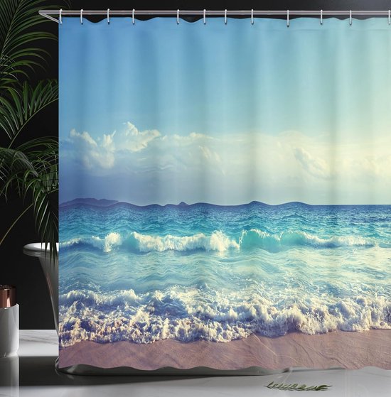 Tropisch eiland Douchegordijn, oceaan Seychellen, stoffen