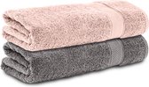 Komfortec 2x Handdoek 50x100 - 100% Katoen – Handdoekenset - Zacht - Antracietgrijs&Roze