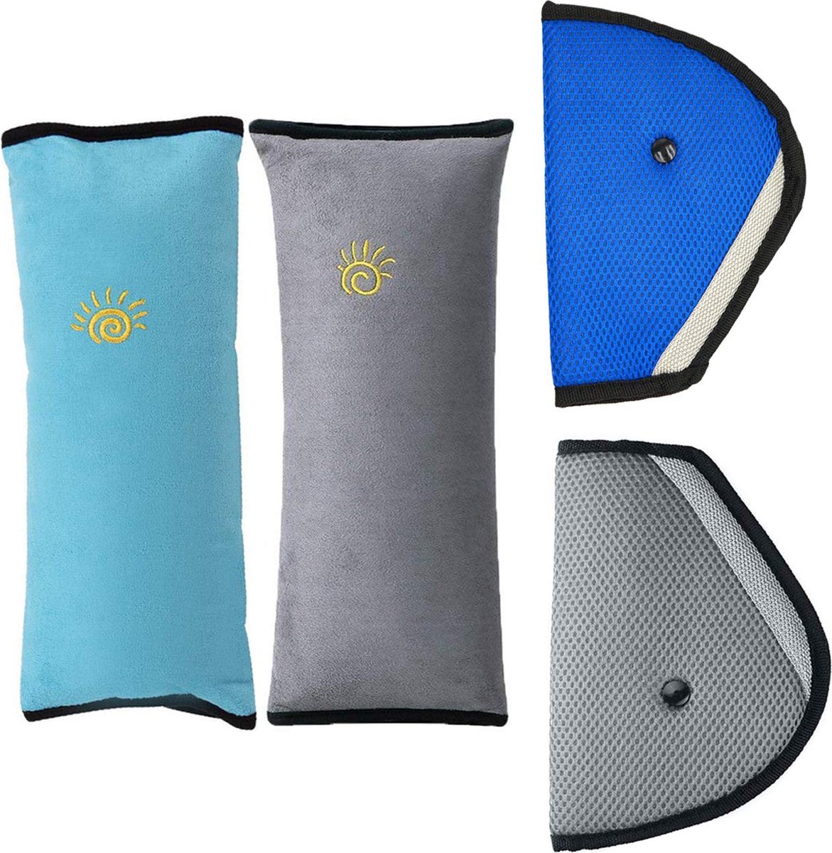 Image of 4 stuks gordelkussens voor kinderen, auto, veiligheidsgordel, schoudervullingen, gordelkussen, beschermkussen, afneembaar, autostoel, riem, bekleding, blauw, grijs