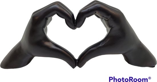 Gilde Handwerk - Love Sign Hands - Sculpture d'image Zwart - Coeur de mains d'amour en polyrésine