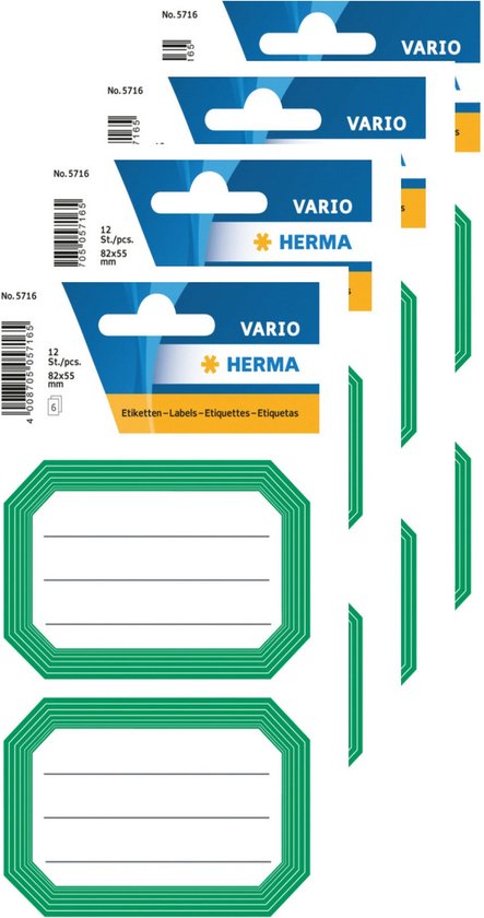 Herma Schoolboeken etiketten - stickers - 60x - groen/wit - 8.2 x 5.5 cm
