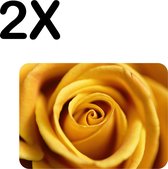 BWK Flexibele Placemat - Close-Up van een Geel / Gouden Roos - Bloem - Set van 2 Placemats - 40x30 cm - PVC Doek - Afneembaar