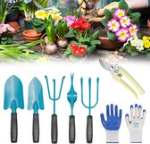 Tuingereedschapsset, 7 stuks roestvrij tuingereedschap set met handschoenen, tuinschaar, plantentroffel, onkruidsteker, hark, onkruidvork, puntige schep voor tuinverzorging, cadeau voor tuiniers en tuiniers