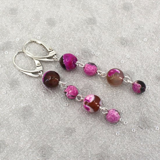 Boucles D'oreilles Pendantes Argent 925 Avec Perles D'agate Noire Ou Rouge - Qualité Supérieure