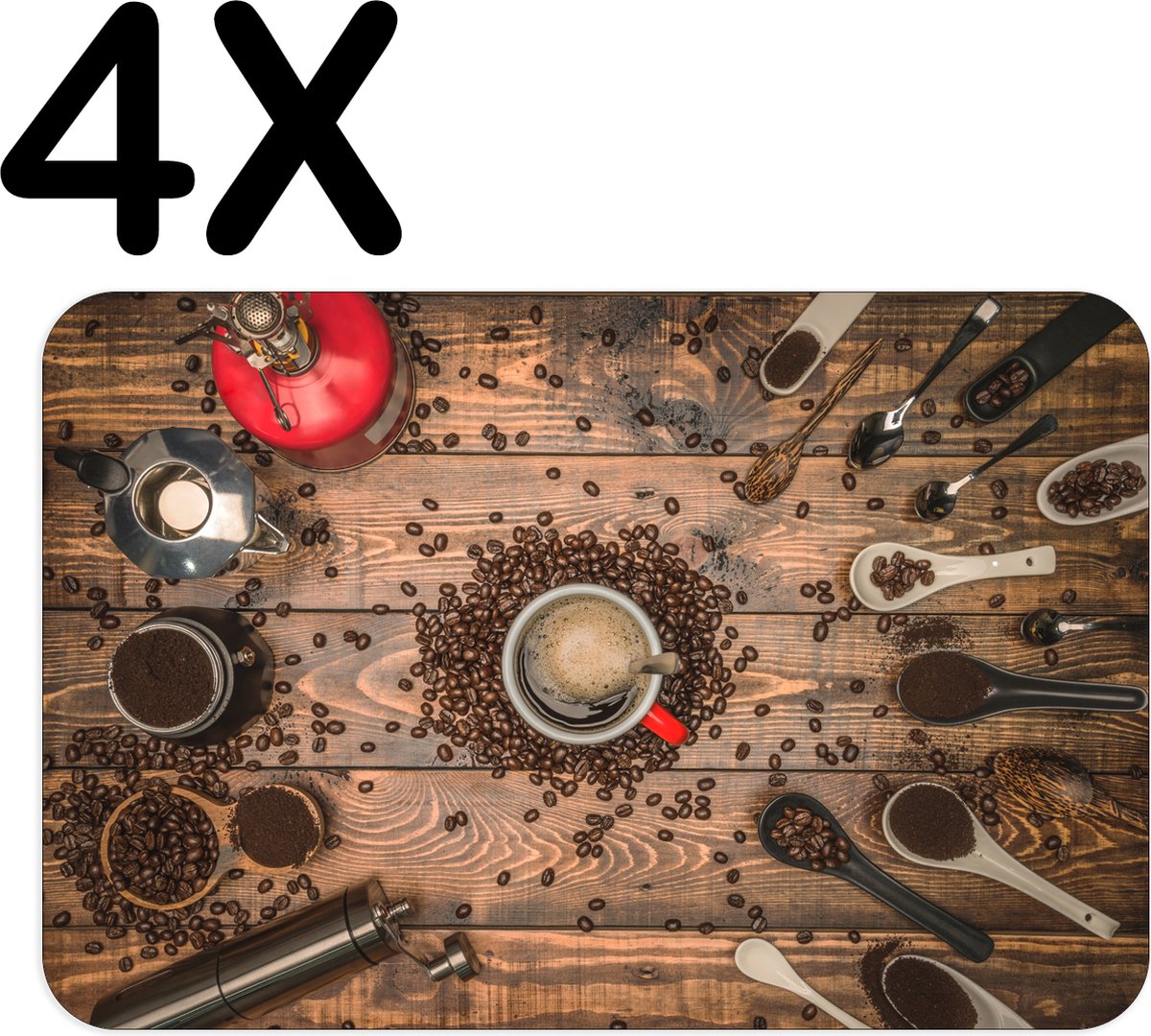 BWK Luxe Placemat - Koffie molens en Schepjes - Set van 4 Placemats - 45x30 cm - 2 mm dik Vinyl - Anti Slip - Afneembaar