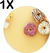 BWK Stevige Ronde Placemat - Koffie en Donuts op een Gele Achtergrond - Set van 1 Placemats - 50x50 cm - 1 mm dik Polystyreen - Afneembaar