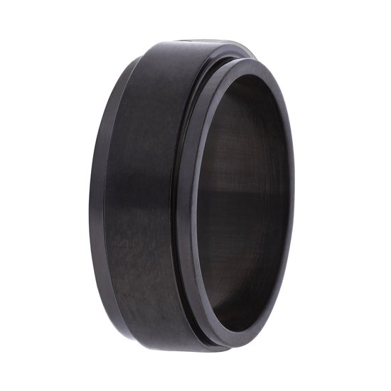 Lucardi Unisex Stalen blackplated anxiety ring - Ring - Staal - Zwart - 18 / 57 mm