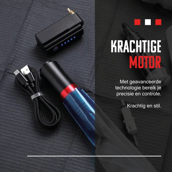 Tattoo Machine Set Draadloos voor Beginners Incl. Inkt en Naalden - Tattoo machine - Pen - Tattoo inkt - Complete Beginners Set met oefenhuid - Tattoo Machines - Tattoo Pen - Cartridges - Naalden - Inkt - Tattoo Kit