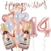 14 Jaar Verjaardag Cijferballon 14 - Feestpakket Snoes Ballonnen Pop The Bottles - Rose White Versiering