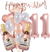 11 Jaar Verjaardag Cijferballon 11 - Feestpakket Snoes Ballonnen Pop The Bottles - Rose White Versiering