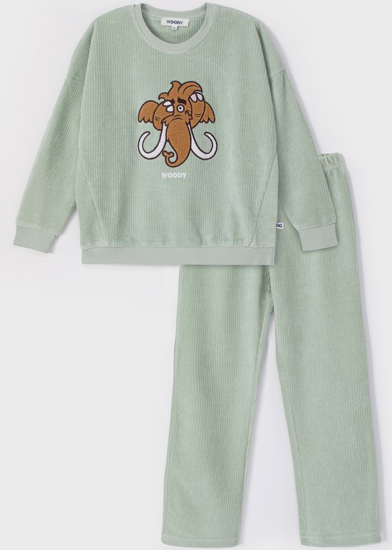 Woody pyjama meisjes - mammoet - pastelgroen - 232-10-WPA-V/704 - maat 128