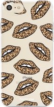 Fooncase Hoesje Geschikt voor iPhone SE (2020) - Shockproof Case - Back Cover / Soft Case - Rebell Leopard Lips (leopard lippen)