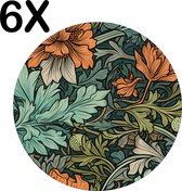 BWK Luxe Ronde Placemat - Getekende Bloemen en Planten - Set van 6 Placemats - 50x50 cm - 2 mm dik Vinyl - Anti Slip - Afneembaar