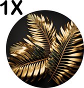 BWK Luxe Ronde Placemat - Gouden Veren op een Donker Ondergrond - Set van 1 Placemats - 50x50 cm - 2 mm dik Vinyl - Anti Slip - Afneembaar