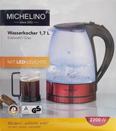 Michelino 74318 - Waterkoker - 1,7 Liter - RVS - 2200Watt - Zwart, rood