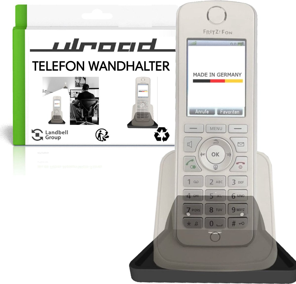 ULROAD muurbeugel telefoon, wandhouder voor telefoonhoorn, geschikt voor AVM Fritz!Fon mt-f C7 C6 C5 C4. Universeel voor vele merken.