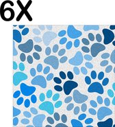 BWK Textiele Placemat - Blauwe Honden Voetjes Achtergrond - Set van 6 Placemats - 50x50 cm - Polyester Stof - Afneembaar