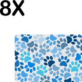 BWK Luxe Placemat - Blauwe Honden Voetjes Achtergrond - Set van 8 Placemats - 35x25 cm - 2 mm dik Vinyl - Anti Slip - Afneembaar