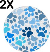 BWK Stevige Ronde Placemat - Blauwe Honden Voetjes Achtergrond - Set van 2 Placemats - 50x50 cm - 1 mm dik Polystyreen - Afneembaar