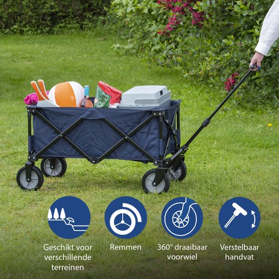 Campart Bolderkar HC-0910 - Opvouwbaar - Bolderwagen met stevig harmonicaframe - Inclusief opbergtas en bodemplaat - Draagvermogen 70 kilo - Blauw
