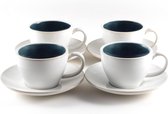 Cappuccino kopjes 4-delige set (180 ml) van aardewerk - hoogwaardige en dikwandige koffiekopjes met schoteltjes (blauw)