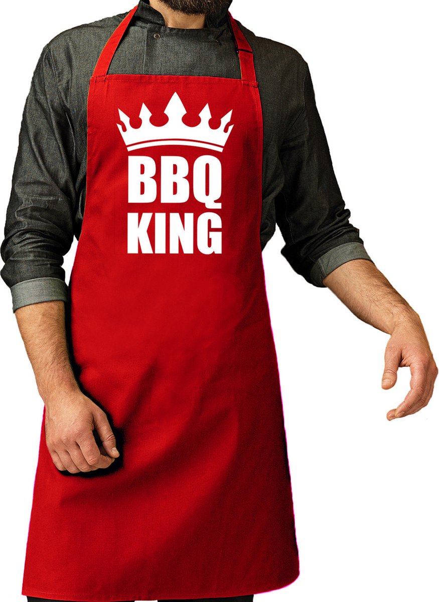 BBQ King barbeque schort/keukenschort bordeaux rood voor heren - bbq schorten