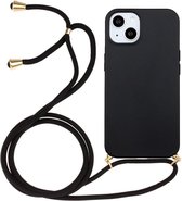 Étui avec cordon adapté à l' Apple iPhone 15 | Couverture arrière avec chaîne | TPU flexible | Idéal pour Festival / Vacances | Noir