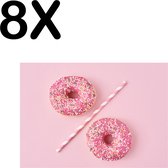 BWK Textiele Placemat - Roze Donuts met Rietje - Set van 8 Placemats - 40x30 cm - Polyester Stof - Afneembaar
