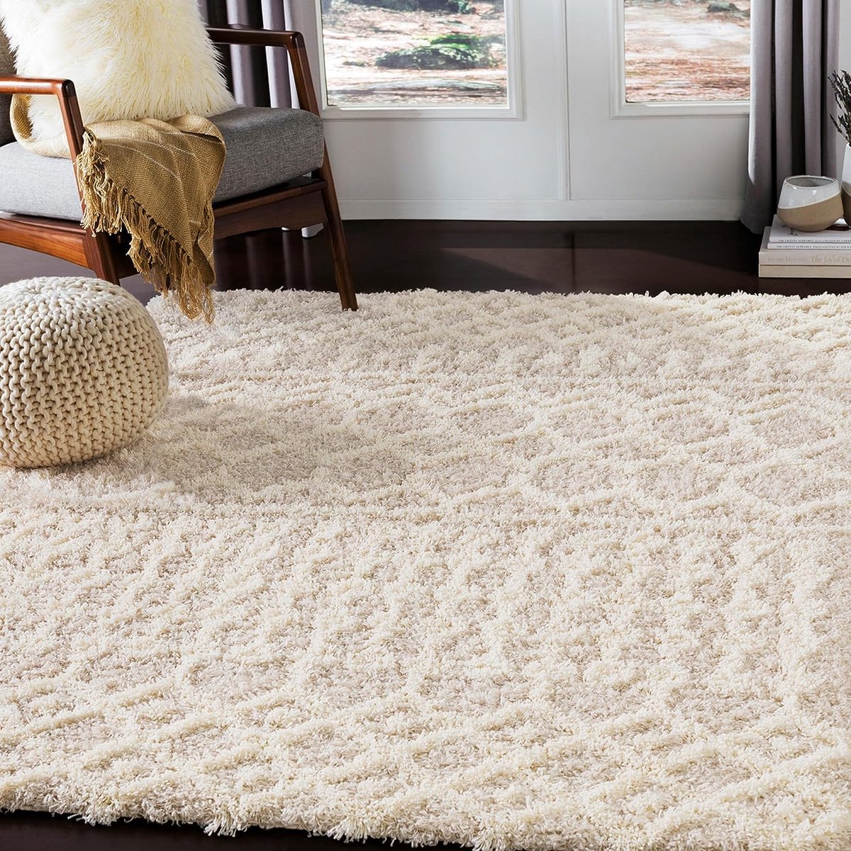 Tapis Poils Longs, Shaggy Pour Salon, Moelleux, Doux, Lavable, Beige Crème  [200x290 cm] - Cdiscount Maison