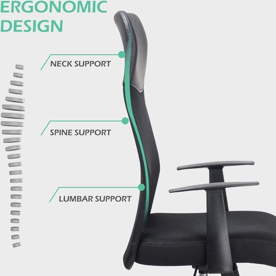 T-THREE.Verstelbare hoofdsteun bureaustoel Ergonomische Mesh Swivel